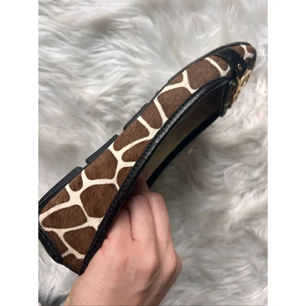 Michael Kors Brown Leopard Print Calf Hair Flat Ballet Shoe Sz 6M Logo